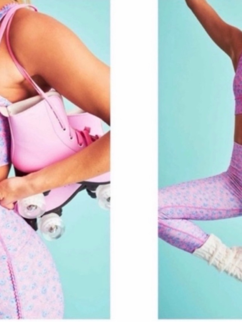 LoveShackFancy X Beach Riot Pink and Blue Floral Sports Bra and Leggings Set - Picture 16 of 16